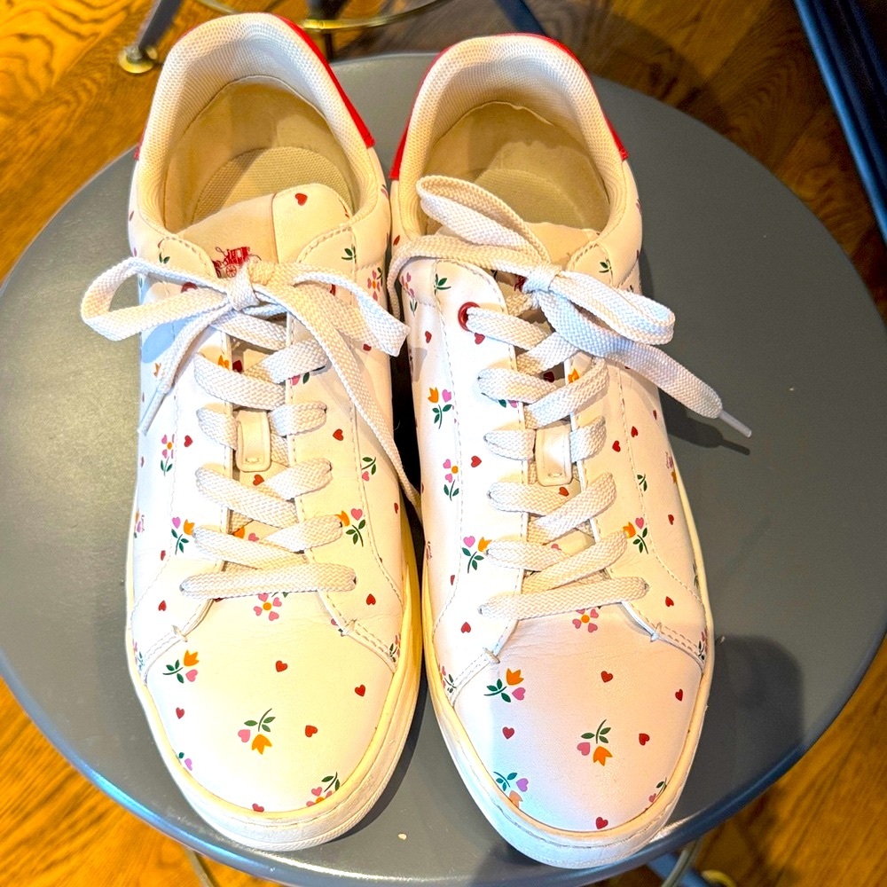 Coach Clip leather low top White Floral Sneakers